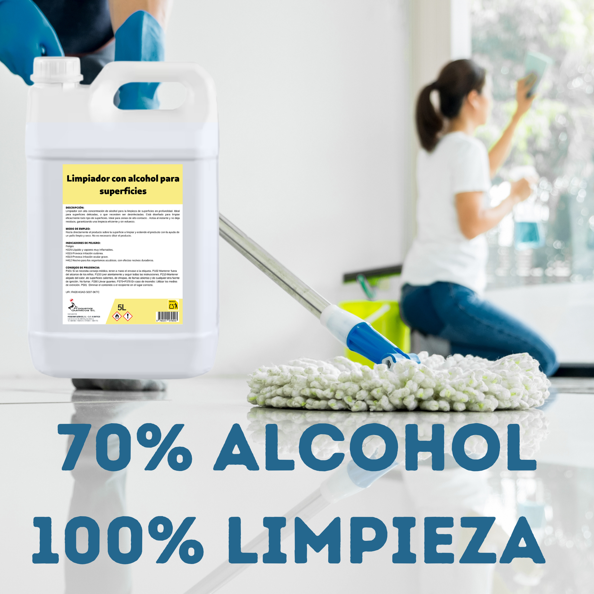 Proquimar | Limpiador Hidroalcohólico 70% Alcohol - Garrafa de 5 Litros
