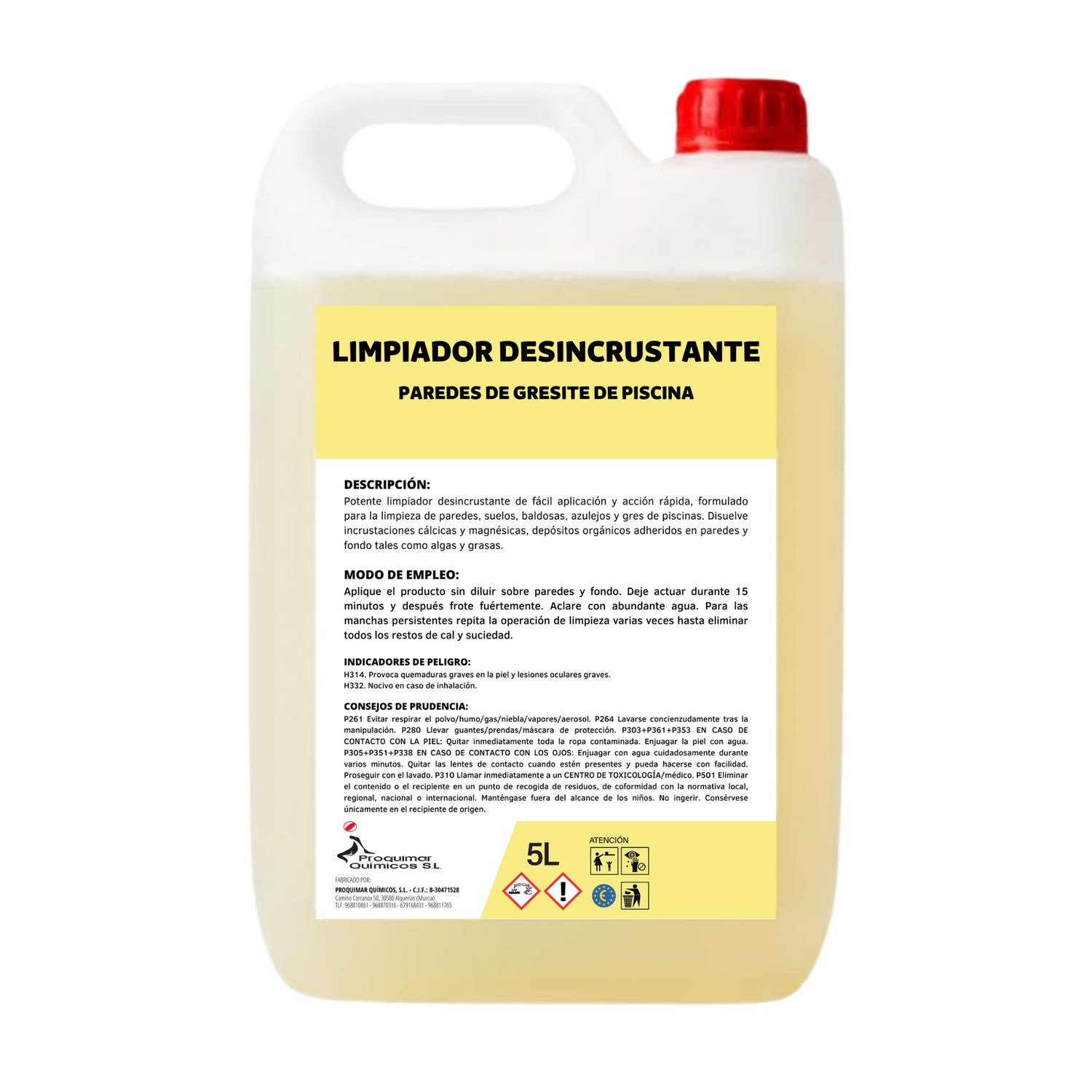 Limpiador Desincrustante para Piscinas 5L – Limpieza Total Profesional | Elimina Suciedad Incrustada, Óxido y Cal | Ideal para Piscinas de Obra, Gresite y Azulejo