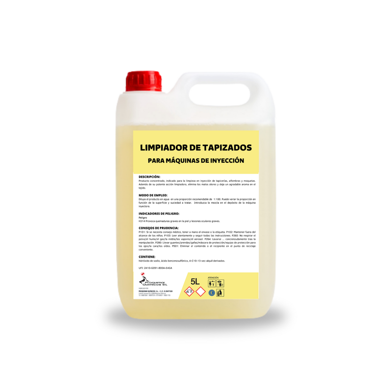 Limpiador de Tapicerías para Máquinas de Inyección – Calidad Profesional – Elimina Manchas y Olores en Tapicerías, Sofás y Alfombras – Garrafa 5L