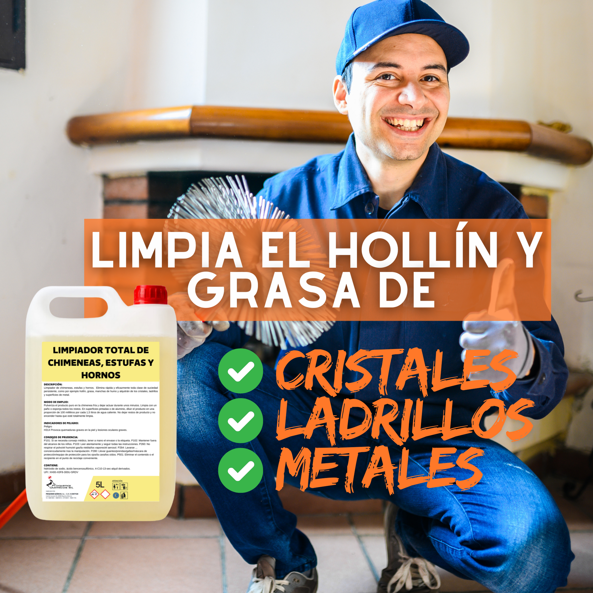Limpiador Potente Para Chimeneas, Estufas y Hornos, Elimina Hollín Y Grasa, 5 Litros
