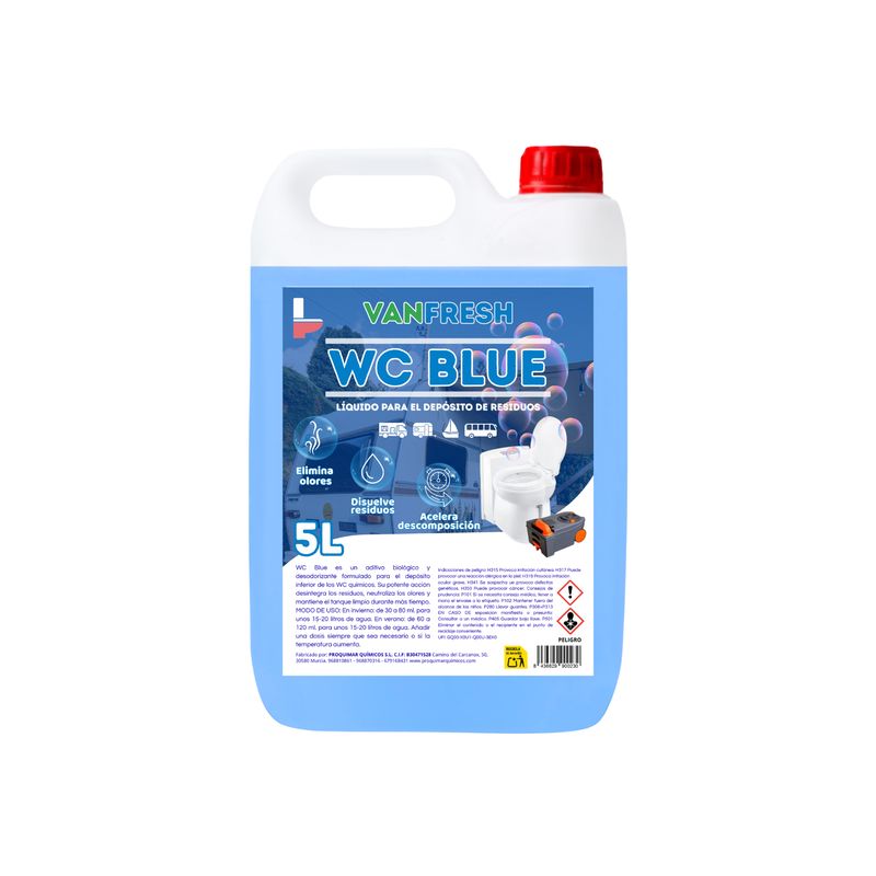 Vanfresh WC Blue – Líquido para Depósito de WC Químico 5L | Aroma Fresco, Limpieza y Control de Olores para Inodoros Portátiles, Autocaravanas y Camping