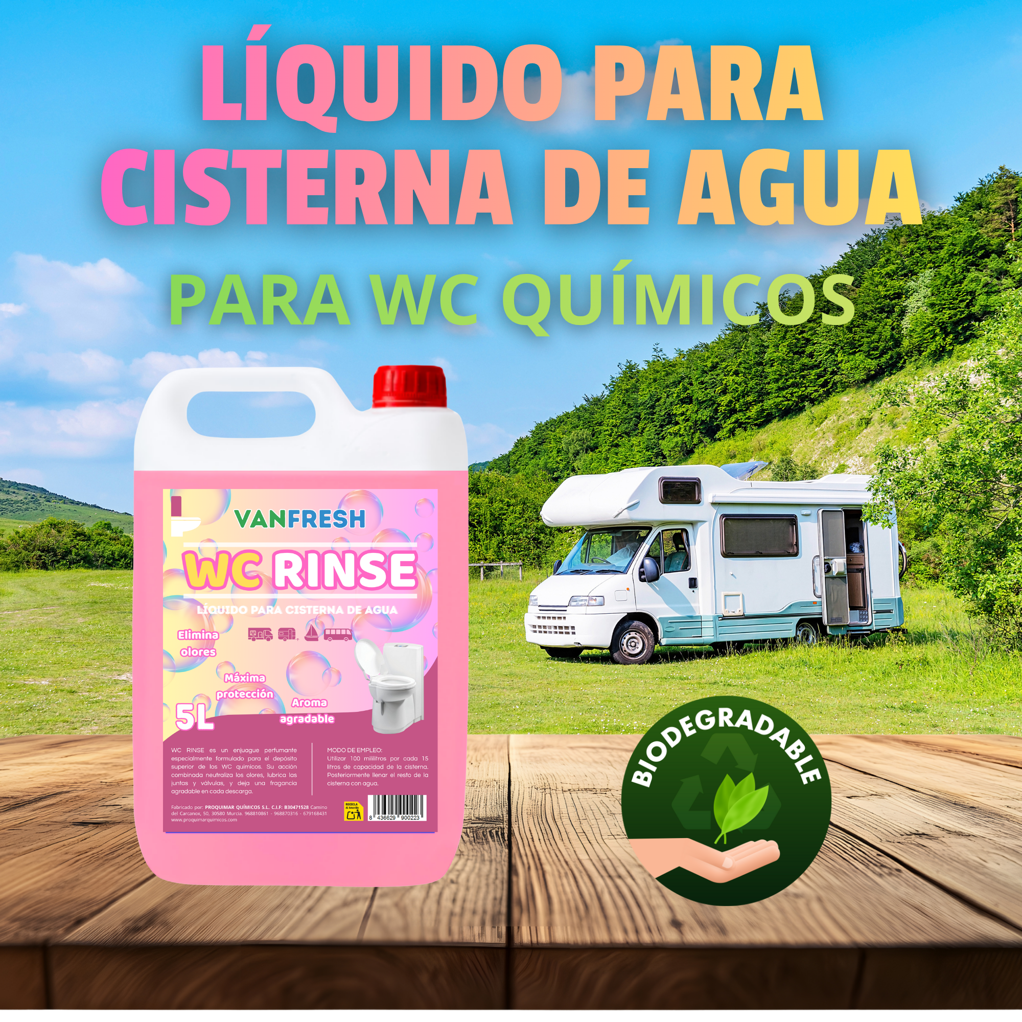 Vanfresh WC Rinse – Líquido para Cisterna de WC Químico 5L | Aroma Intenso y Frescor Duradero para Inodoros Portátiles, Autocaravanas y Camping