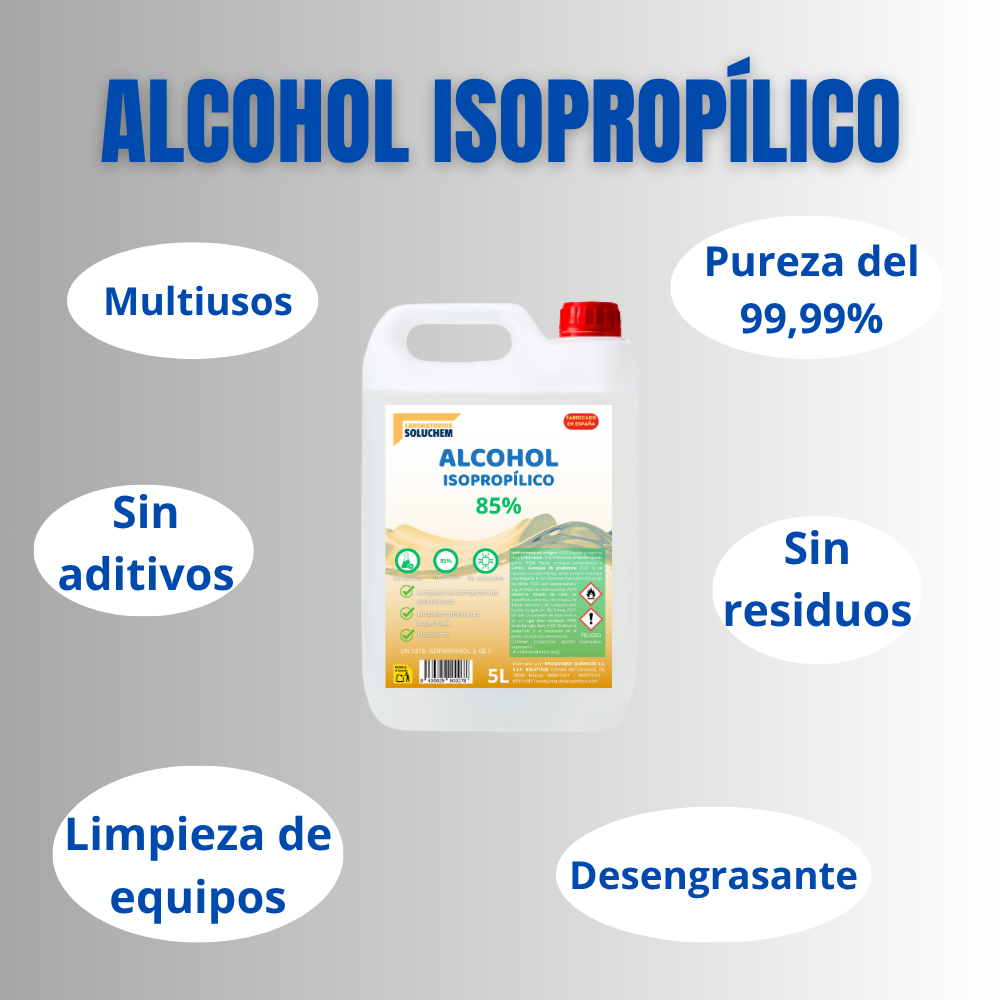 Alcohol Isopropílico 85% - 5 Litros | Limpieza Electrónica y Eliminación de Residuos | Uso Profesional e Industrial