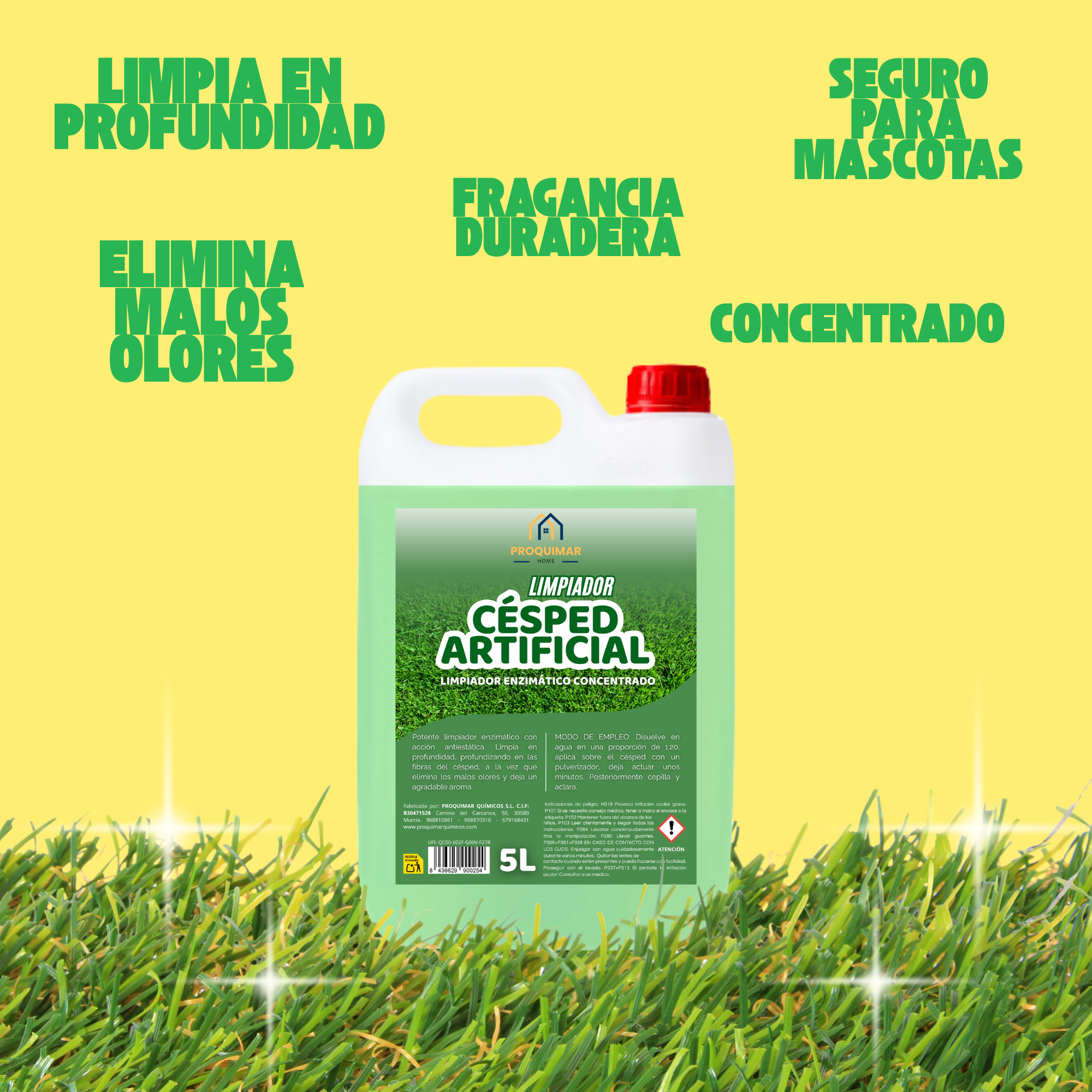 Limpiador Concentrado para Césped Artificial – Elimina Olores, Suciedad y Manchas – Aroma Fresco y Duradero – Fórmula Profesional 5 Litros