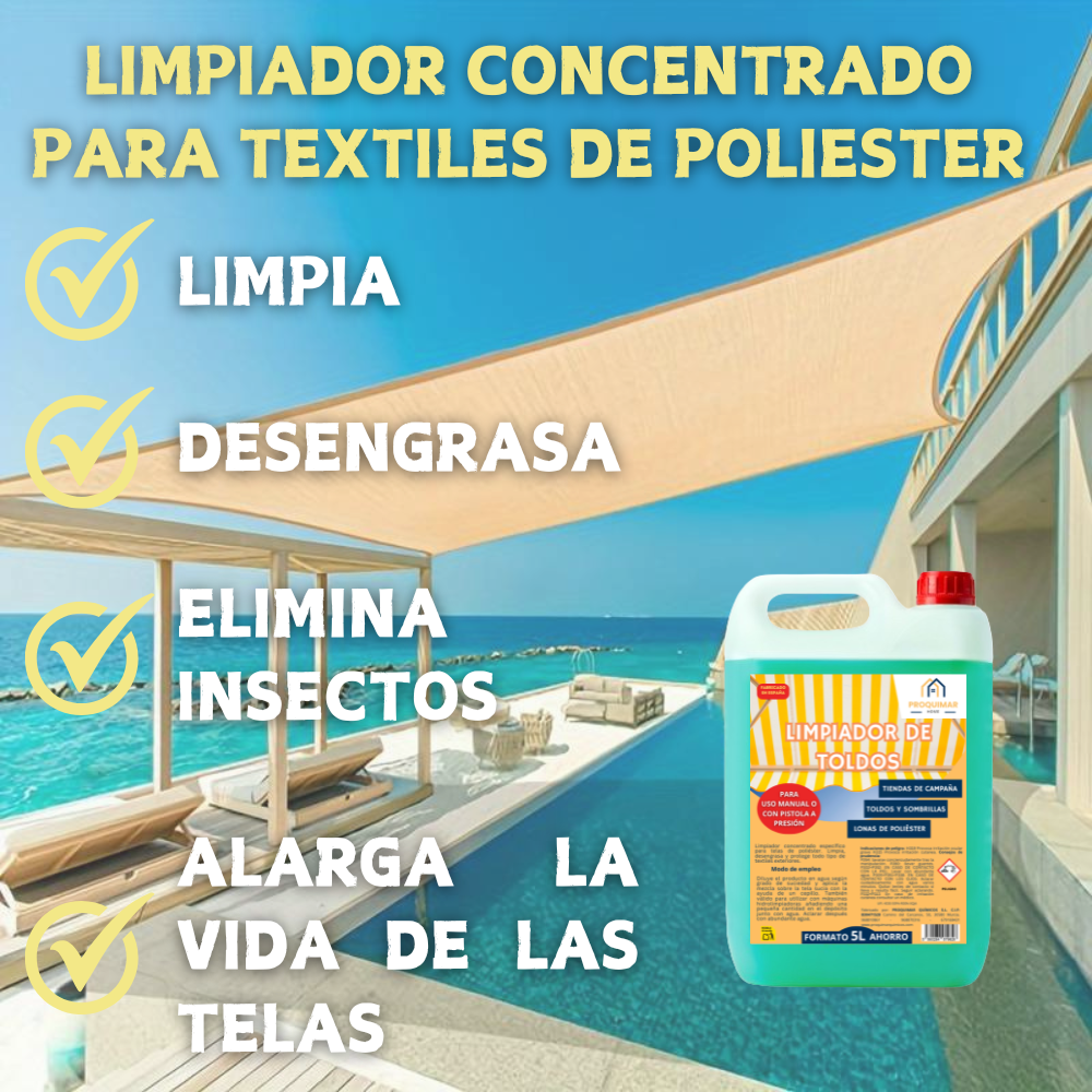 Limpiador concentrado de toldos y lonas. Especial para hidrolimpiadoras. Garrafa de 5 litros
