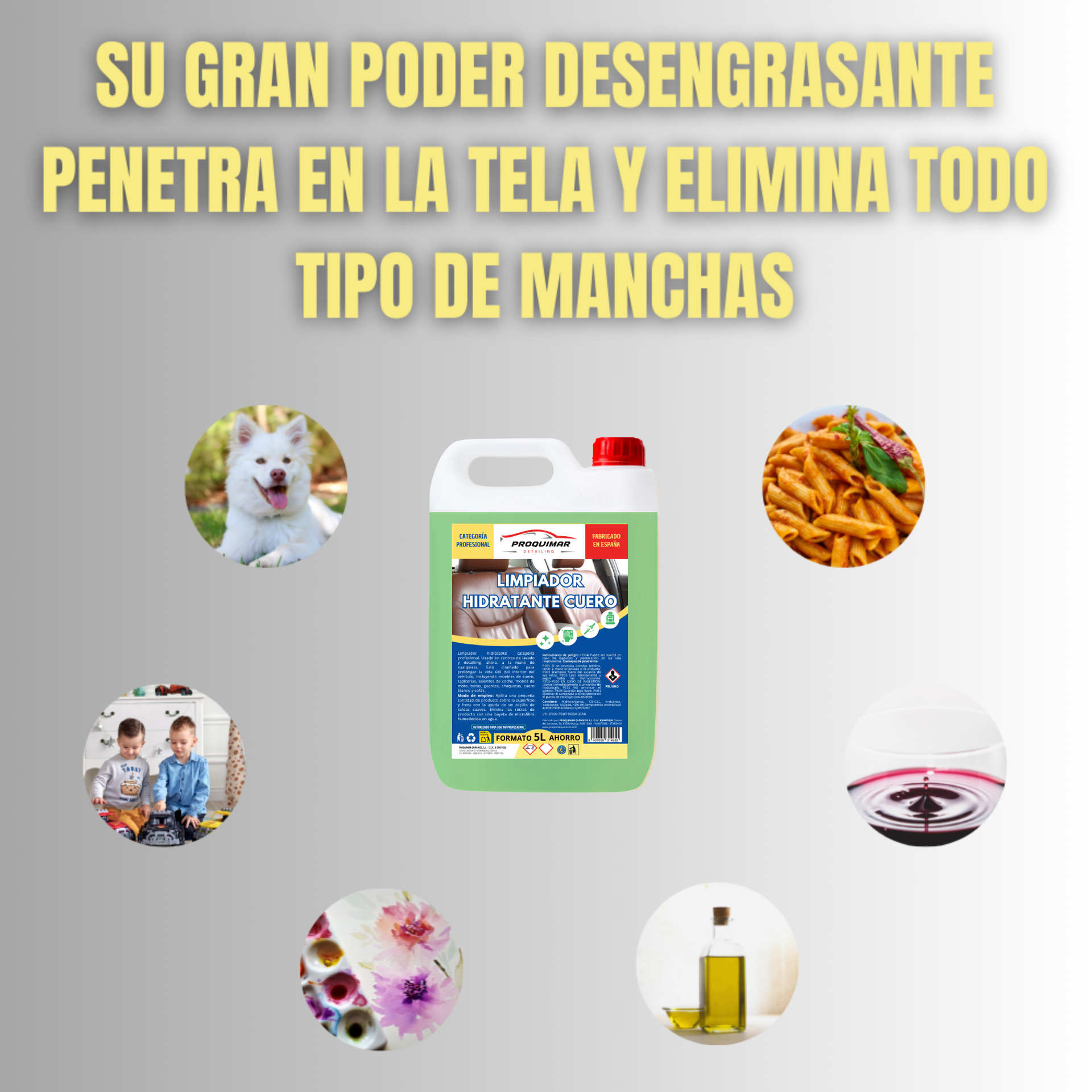 Limpiador hidratante de Cuero, Piel y Polipiel. Garrafa de 5 litros.