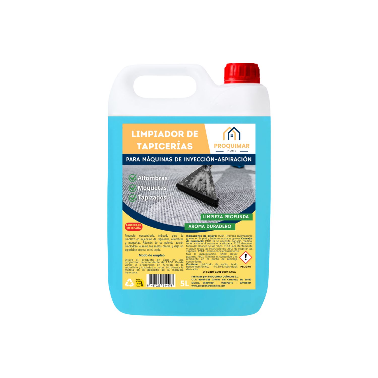 Limpiador de Tapicerías para Máquinas de Inyección – Calidad Profesional – Elimina Manchas y Olores en Tapicerías, Sofás y Alfombras – Garrafa 5L Limpiador de Tapicerías para Máquinas de Inyección – Calidad Profesional – Elimina Manchas y Olores en Tapicerías, Sofás y Alfombras – Garrafa 5L