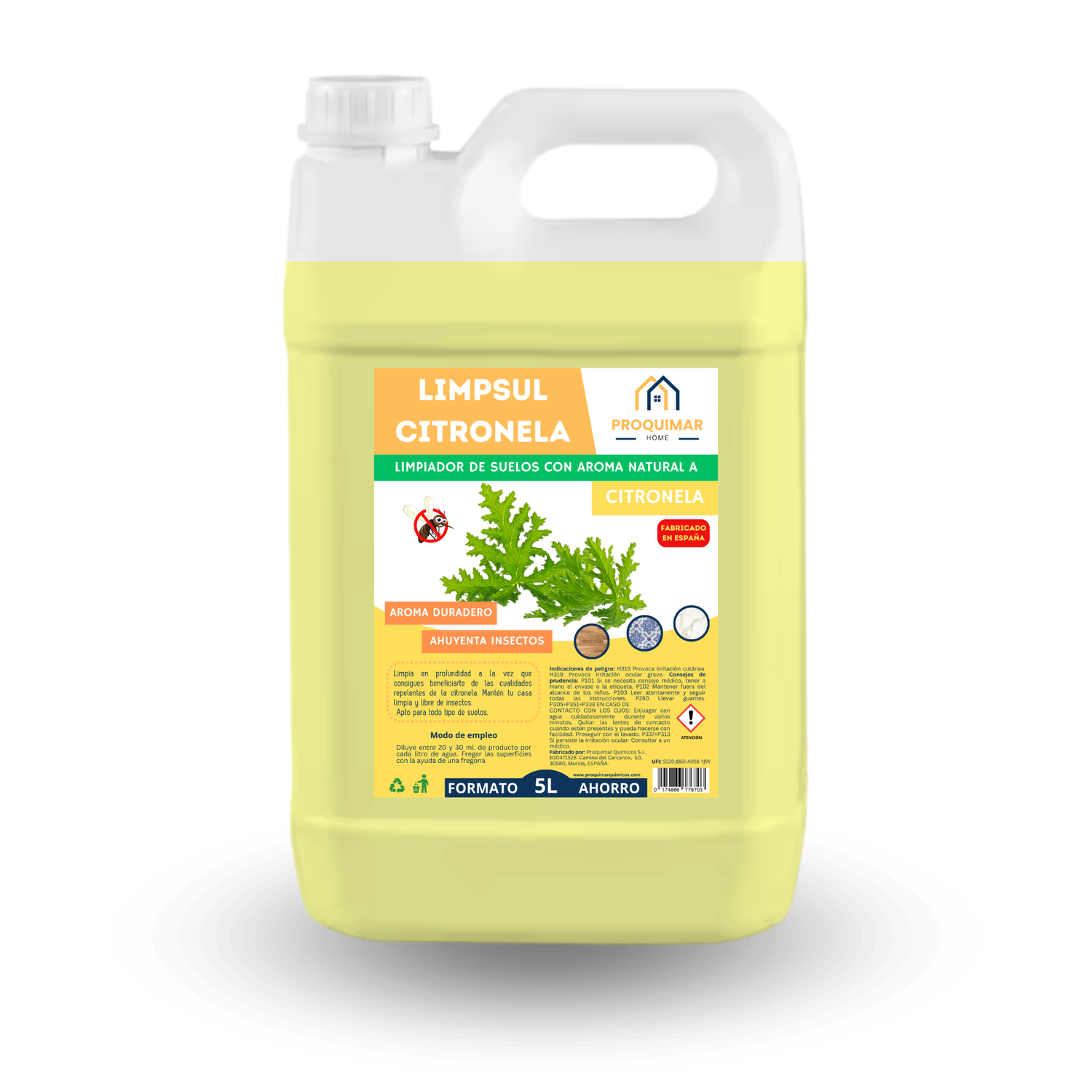 Limpsul Citronela, fregasuelos limpiador de superficies con citronela anti insectos - 5L