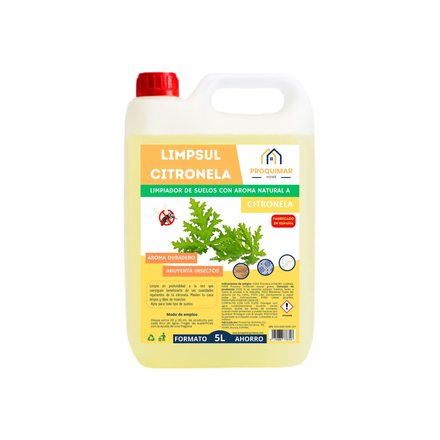 Limpsul Citronela, fregasuelos limpiador de superficies con citronela anti insectos - 5L Limpsul Citronela, fregasuelos limpiador de superficies con citronela anti insectos - 5L