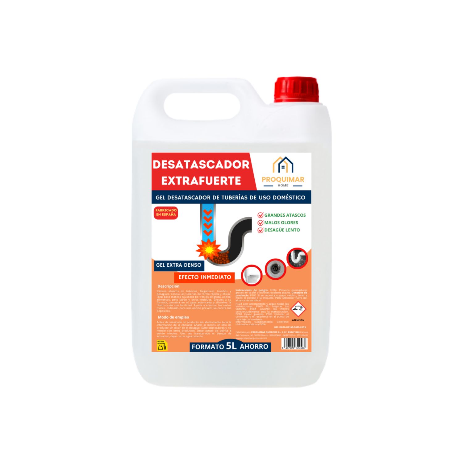 Desatascador de Tuberías – Elimina Atascos por Pelo, Comida y Más – 5L