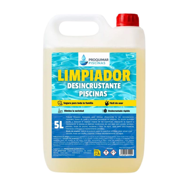 Limpiador Desincrustante para Piscinas 5L – Limpieza Total Profesional | Elimina Suciedad Incrustada, Óxido y Cal | Ideal para Piscinas de Obra, Gresite y Azulejo