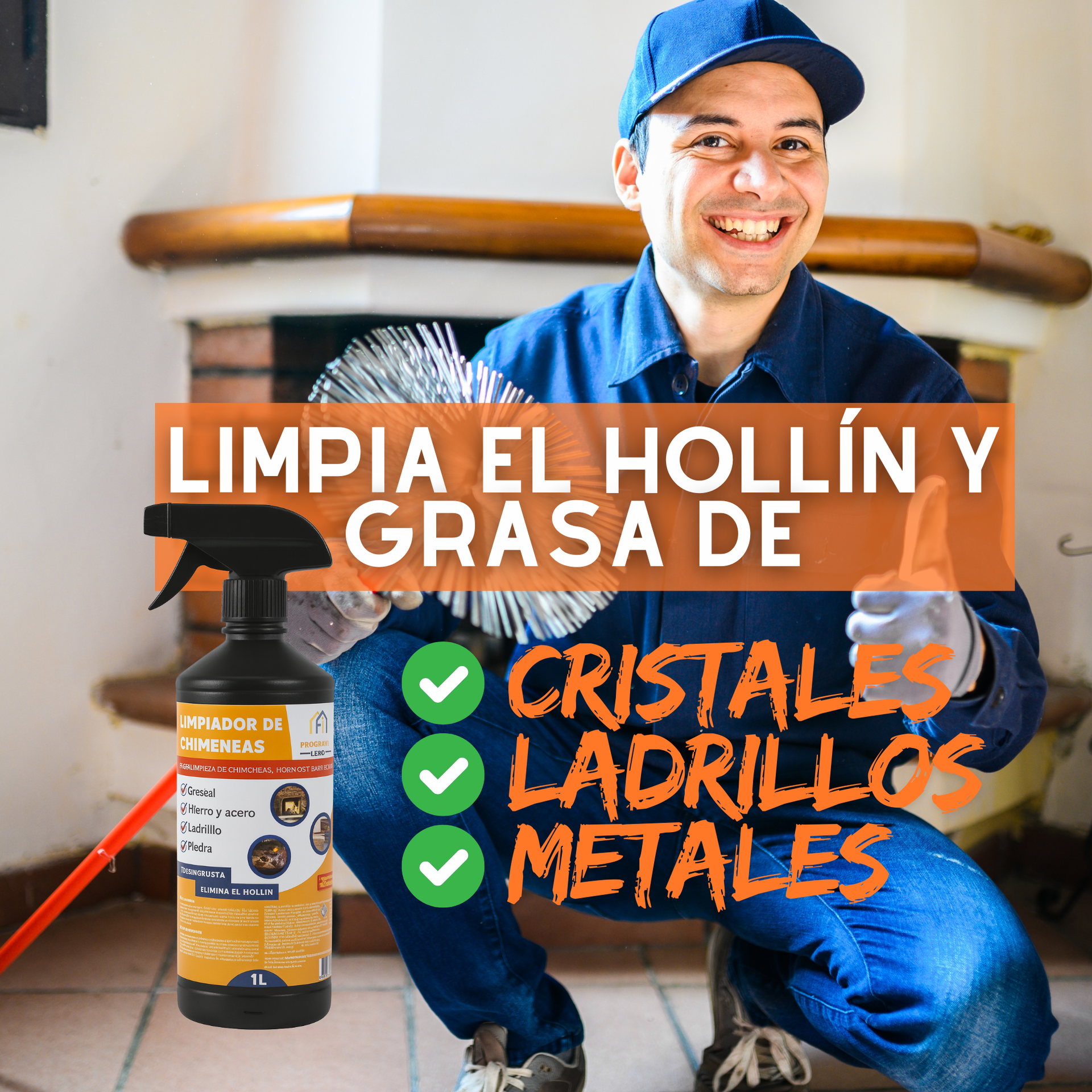Limpiador Potente Para Chimeneas, Estufas y Hornos, Elimina Hollín Y Grasa, Spray 1 litro