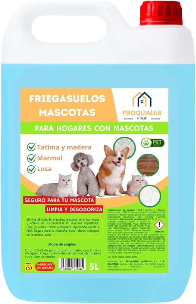 Fregasuelos Mascotas – Limpiador Concentrado Perfumado - Elimina Olores y Manchas de las Mascotas – 5L