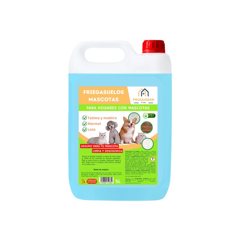 Fregasuelos Mascotas – Limpiador Concentrado Perfumado - Elimina Olores y Manchas de las Mascotas – 5L