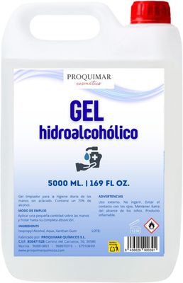 Gel Hidroalcohólico 5 Litros – Garrafa Uso Profesional y Doméstico – Higiene de Manos sin Aclarado – Secado Rápido