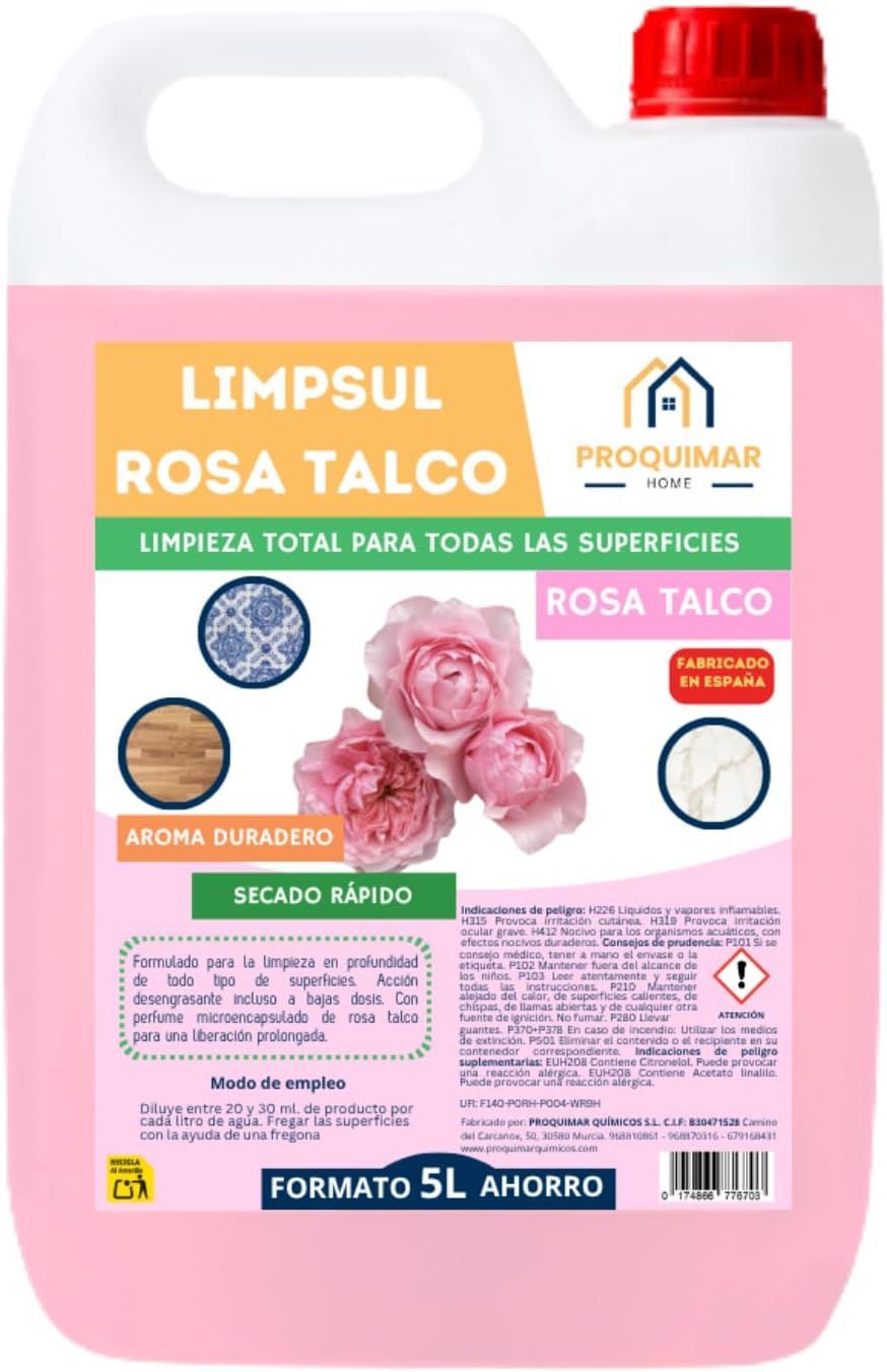 Fregasuelos Rosa Talco 5L ā Limpieza Profesional con Perfume Duradero | Brillo y Frescor para Todo Tipo de Suelos