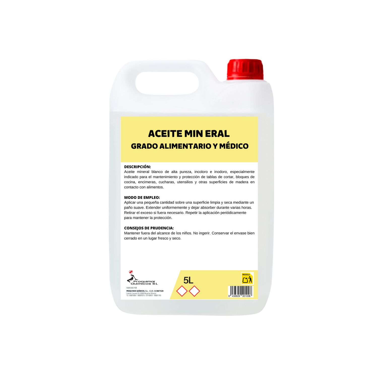 Aceite Mineral Grado Alimentario 5000 ml | Protector para Tablas de Cortar y Utensilios de Madera | Incoloro e Inodoro | Cuidado de Madera en Contacto con Alimentos