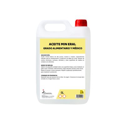 Aceite Mineral Grado Alimentario 5000 ml | Protector para Tablas de Cortar y Utensilios de Madera | Incoloro e Inodoro | Cuidado de Madera en Contacto con Alimentos