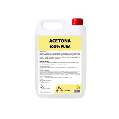 Acetona 100% Pura 5 Litros – Disolvente para Limpieza, Desengrase, Eliminación de Adhesivos, Resinas, Pinturas y Esmalte de Uñas Acetona 100% Pura 5 Litros – Disolvente para Limpieza, Desengrase, Eliminación de Adhesivos, Resinas, Pinturas y Esmalte de Uñas