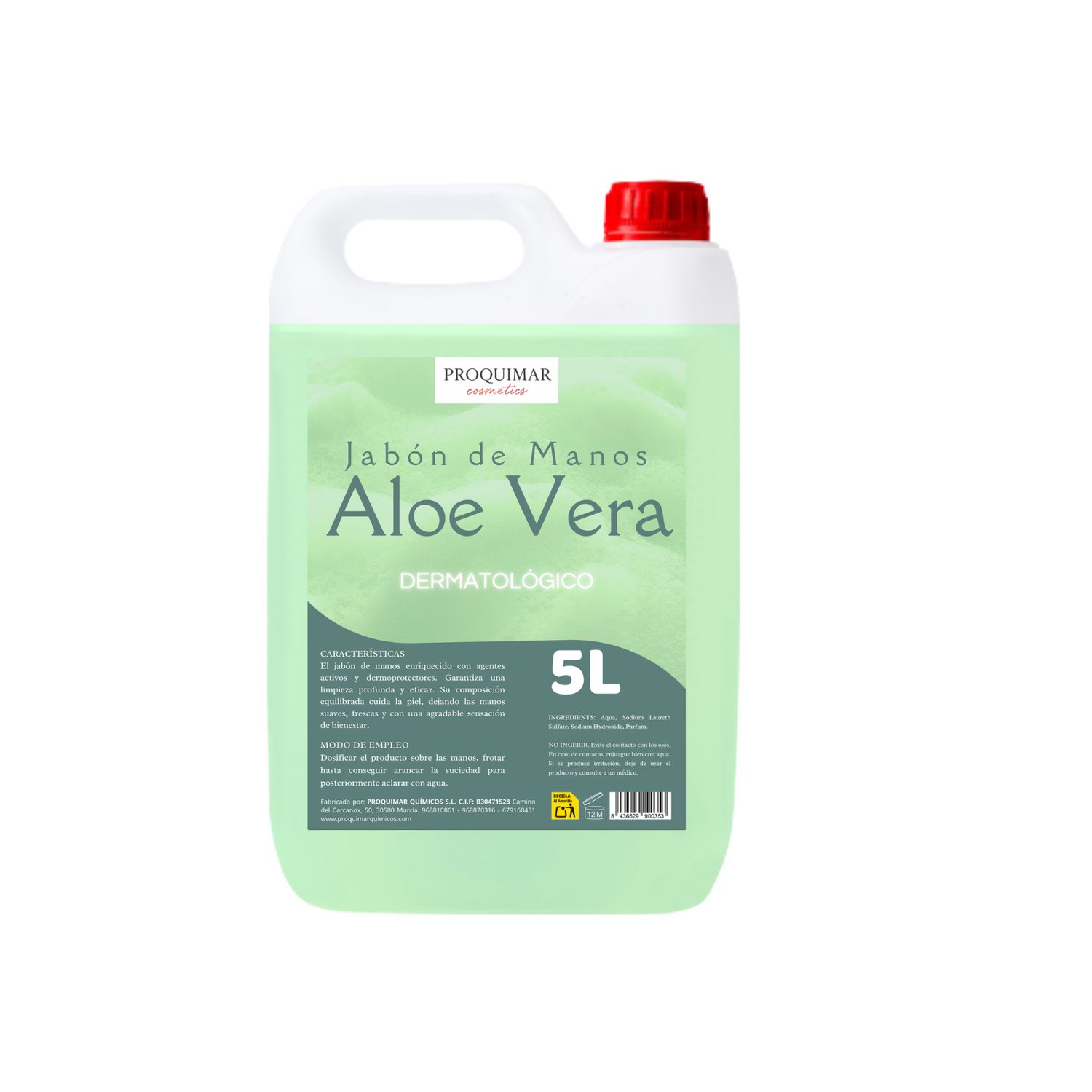 Jabón de Manos –Aroma a Aloe Vera, Limpieza Suave para Uso Diario, Hidratación Total, Aroma Duradero, 5000 ml