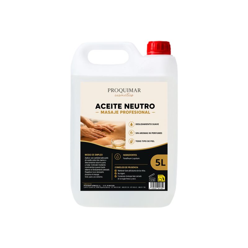 Aceite Neutro para Masaje Profesional 5 Litros – Aceite Corporal Sin Perfume – Base para Mezclar con Aceites Esenciales – Gran Deslizamiento – Uso Profesional y Doméstico
