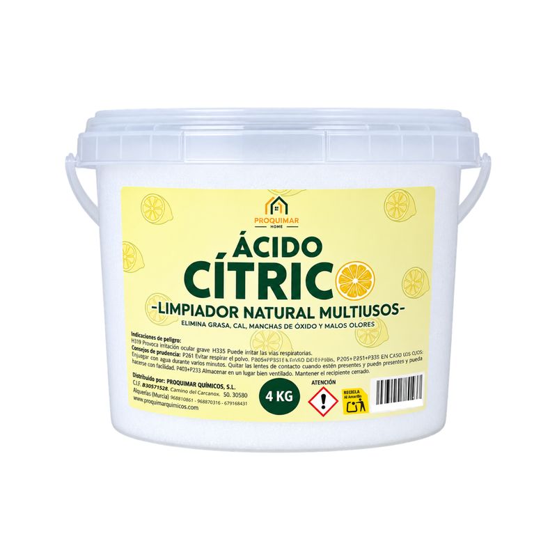 Ácido Cítrico 4 kg | Ácido Cítrico en Polvo Multiusos | Antical y Descalcificador para Limpieza | Baños, Cocina, Lavadora y Lavavajillas | Elimina Cal y Residuos