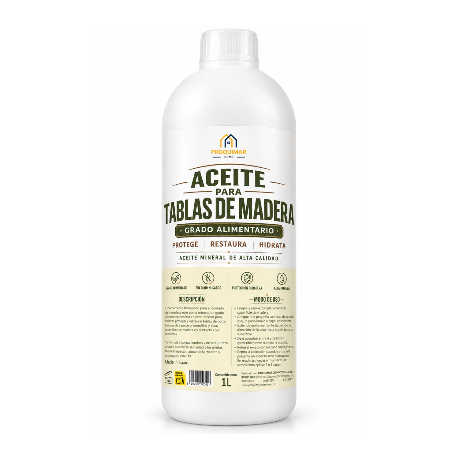 Aceite Mineral Blanco 1 Litro – Protector para Tablas de Cortar, Encimeras y Utensilios de Madera – Incoloro, Inodoro y Seguro Aceite Mineral Blanco 1 Litro – Protector para Tablas de Cortar, Encimeras y Utensilios de Madera – Incoloro, Inodoro y Seguro