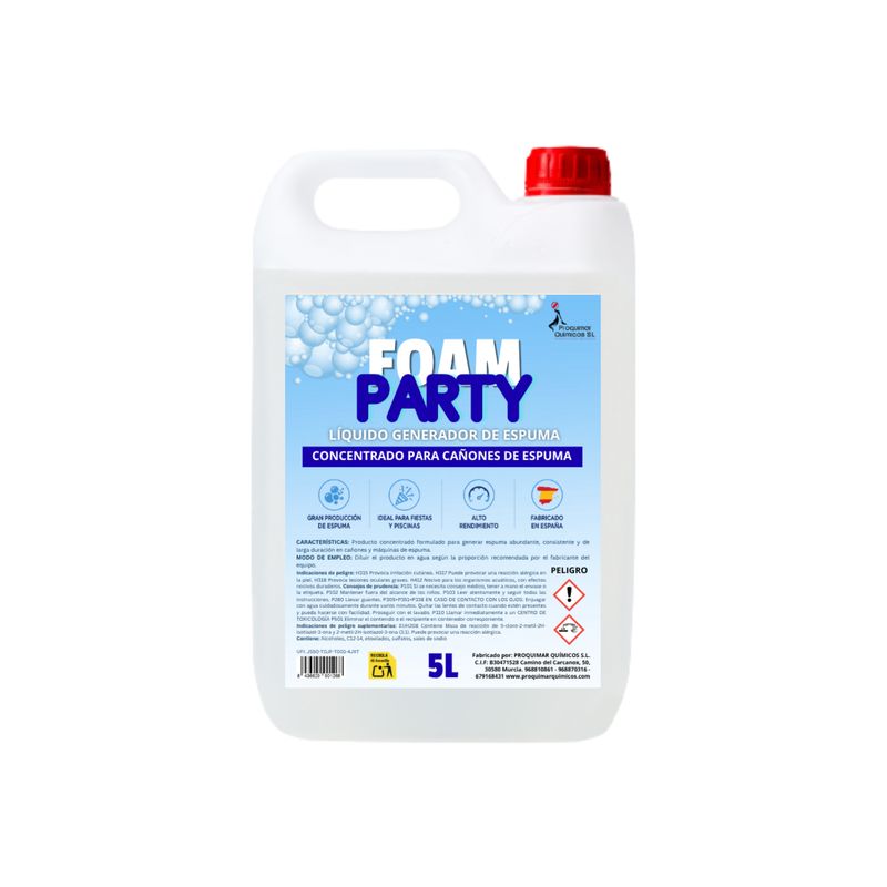 Foam Party | Espumógeno Líquido Concentrado para Cañones de Espuma 5 Litros | Alta Producción de Espuma | Fiestas de Espuma, Eventos, Discotecas, Campings y Celebraciones Foam Party | Espumógeno Líquido Concentrado para Cañones de Espuma 5 Litros | Alta Producción de Espuma | Fiestas de Espuma, Eventos, Discotecas, Campings y Celebraciones