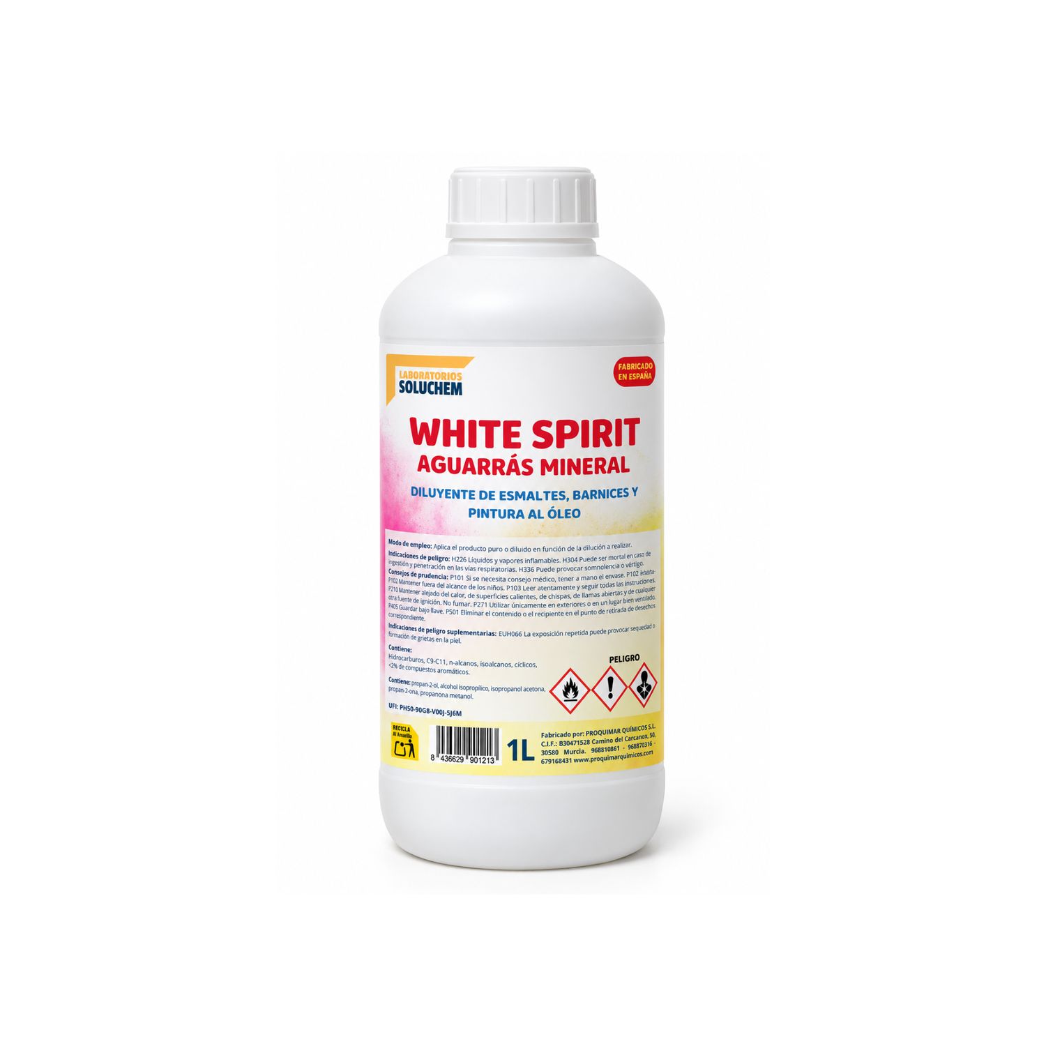 Proquimar White Spirit Aguarrás Mineral 1 Litro | Diluyente para Esmaltes, Barnices y Pintura al Óleo | Limpieza de Brochas, Pinceles y Utensilios de Pintura | Uso Profesional y Bricolaje Proquimar White Spirit Aguarrás Mineral 1 Litro | Diluyente para Esmaltes, Barnices y Pintura al Óleo | Limpieza de Brochas, Pinceles y Utensilios de Pintura | Uso Profesional y Bricolaje