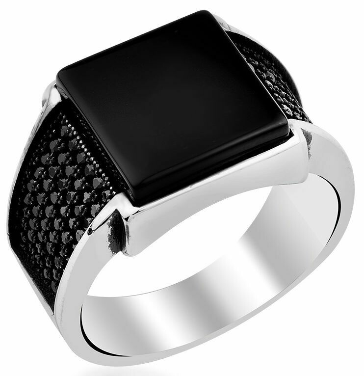 Hand Made pure 925 Silver Sterling Ring with Onyx Stone