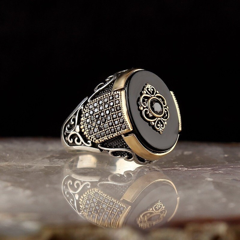 Pure 925 Silver Sterling Ring with Onyx Stone