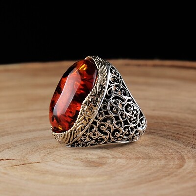 Pure 925 Silver Ring with red amber Stone