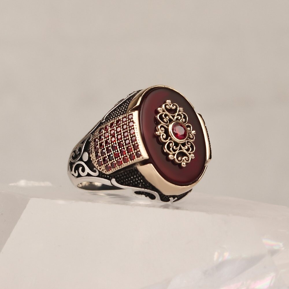Silver Sterling Ring with red amber Stone