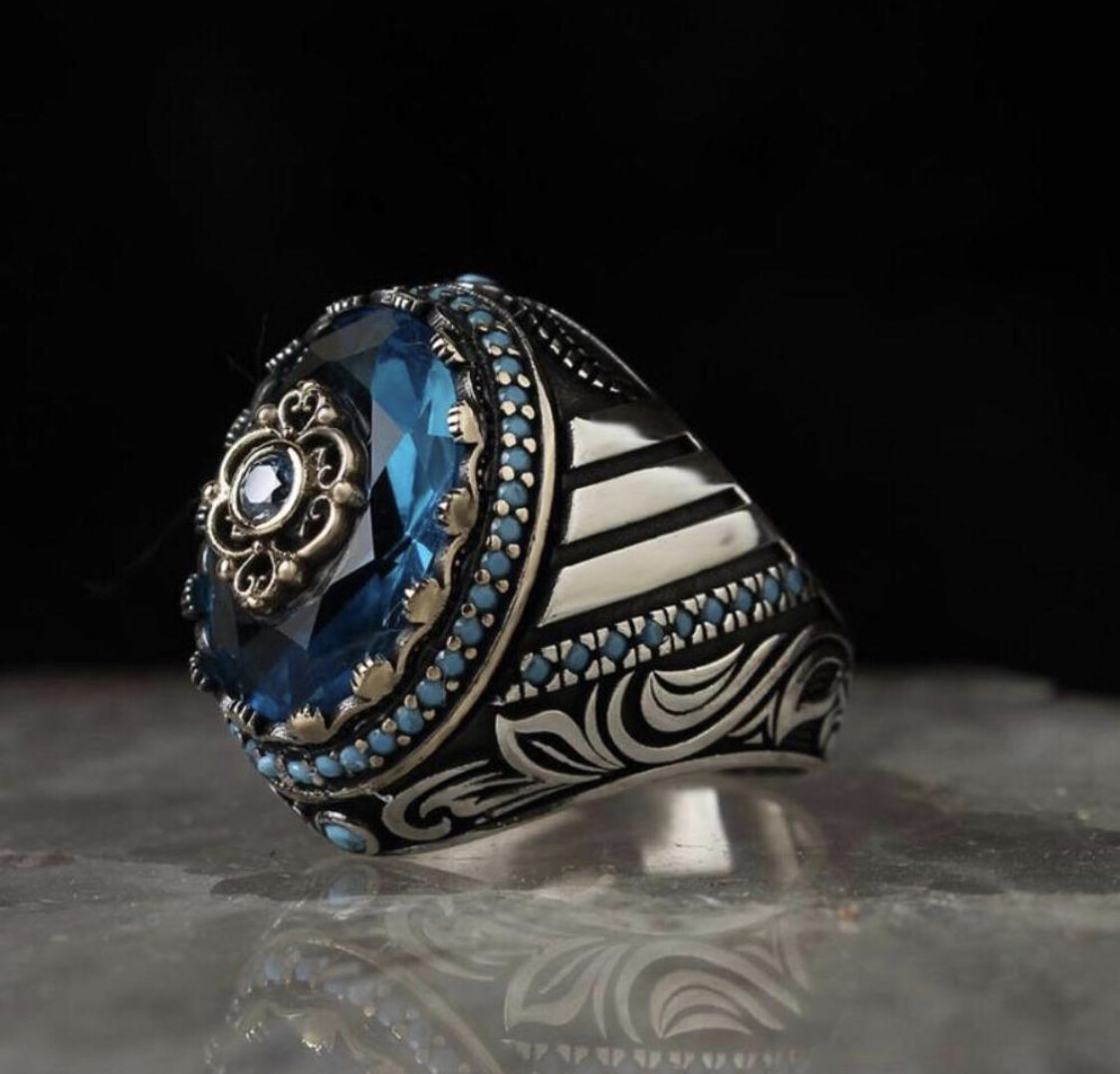 Silver Sterling Ring with Blue crystal Stone
