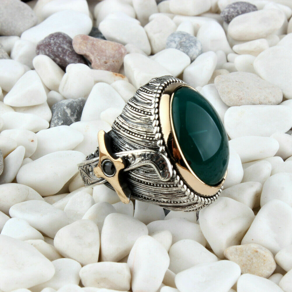 Silver Sterling Ring with Green Agate Stone