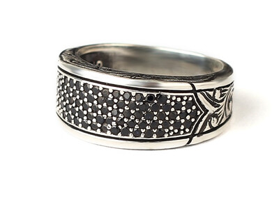Small Black Zircon stones Silver Ring