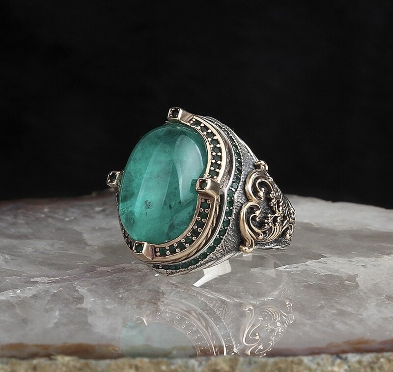 Silver Sterling Ring with Green Paraiba Stone