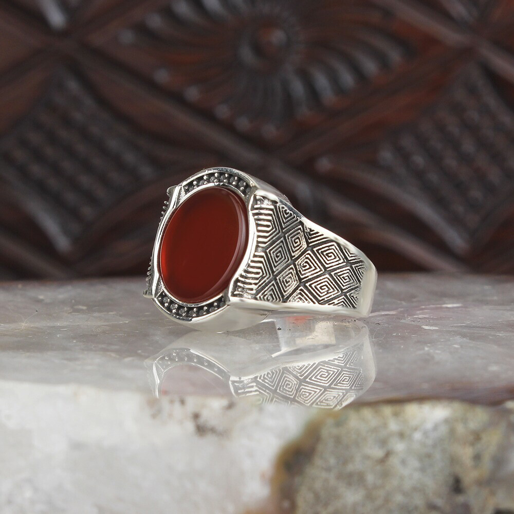 Silver Sterling Ring with red agate Stone