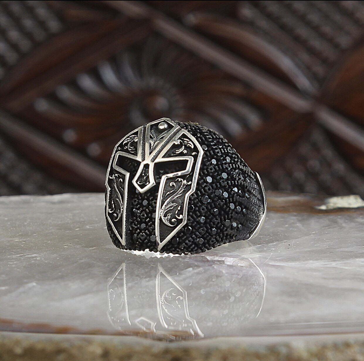 Hand Made pure 925 Silver Sterling Ring Face Shield Mask