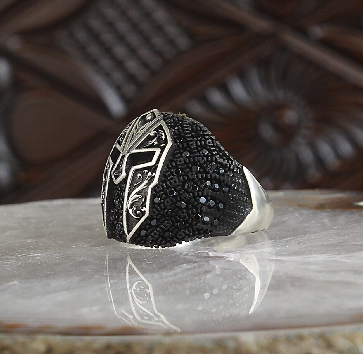 Hand Made pure 925 Silver Sterling Ring Face Shield Mask
