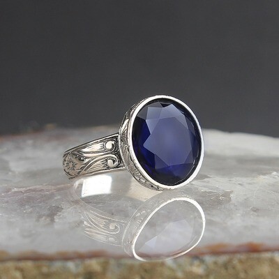 Silver Sterling Ring with Blue Crystal Gemstone