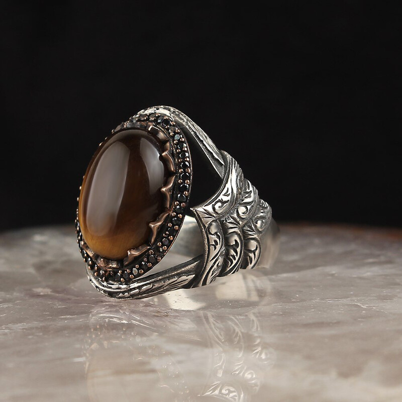 Silver  Ring with Tiger eye Stone