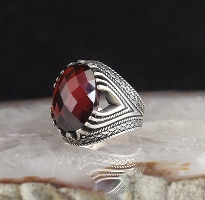 Silver Sterling Ring with Red Crystal Stone