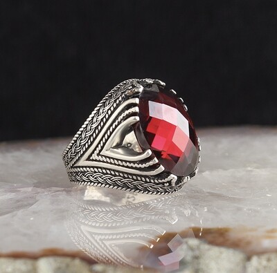 Silver Sterling Ring with Red Crystal Stone