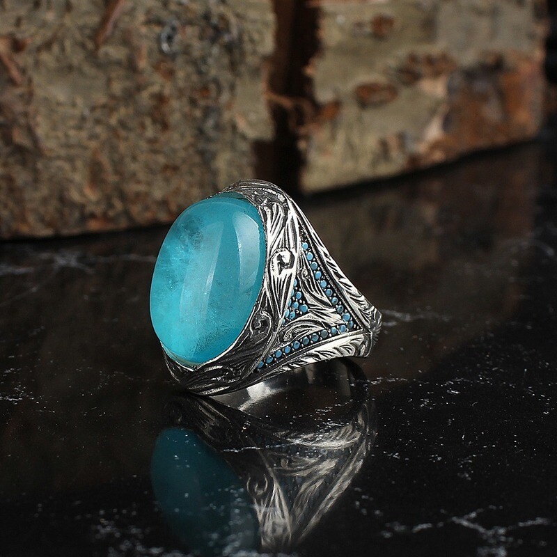 Silver Sterling Ring with Blue Paraiba Stone