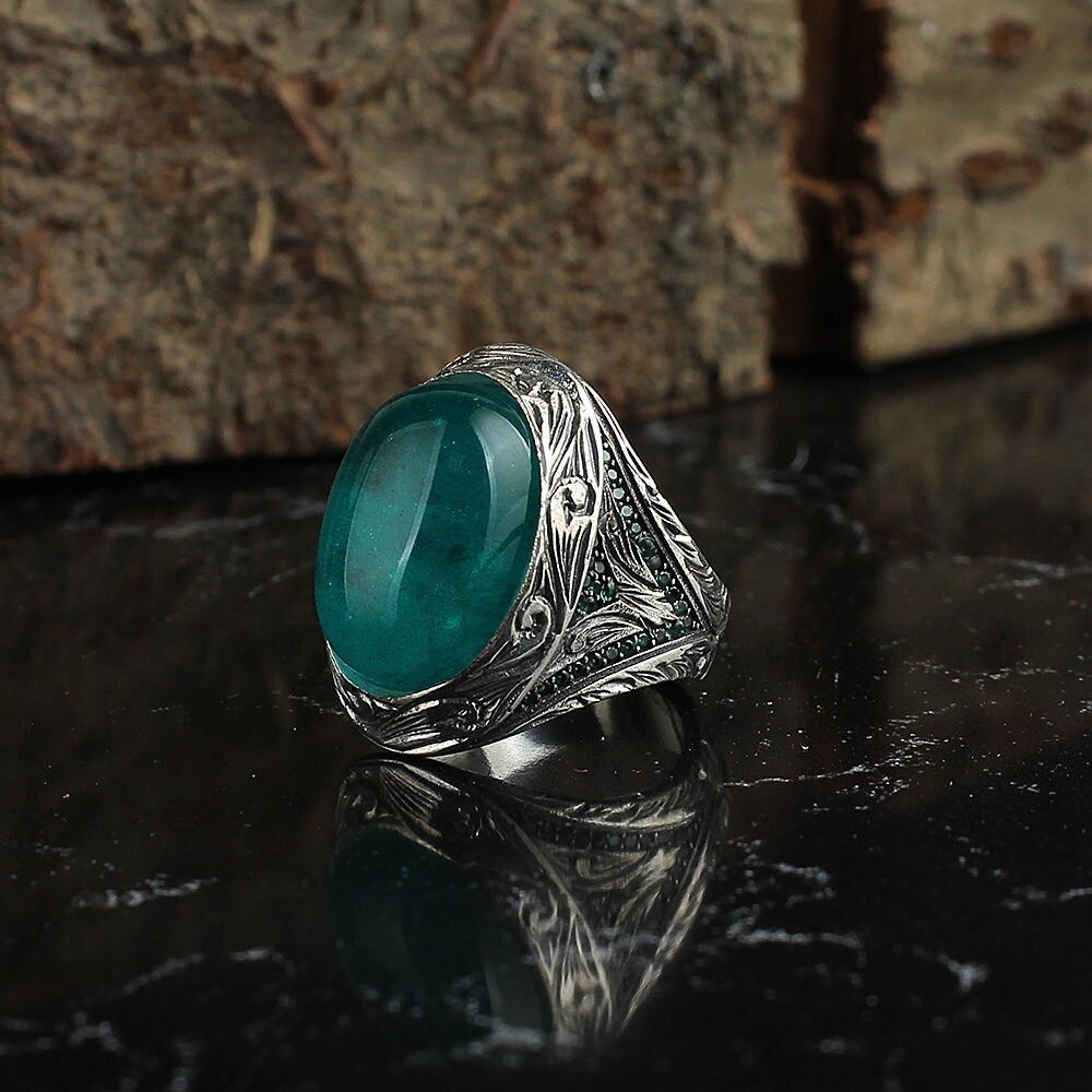 Silver Sterling Ring with Green Paraiba Stone