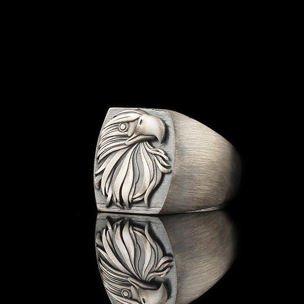 Hand Made pure 925 Silver Sterling Ring Eagle Head