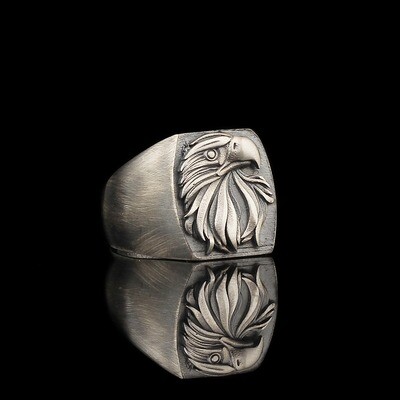 Hand Made pure 925 Silver Sterling Ring Eagle Head