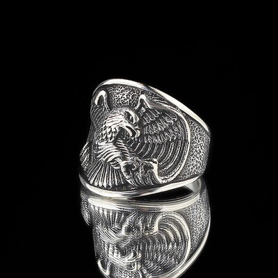 Hand Made pure 925 Silver Sterling Ring Eagle Head