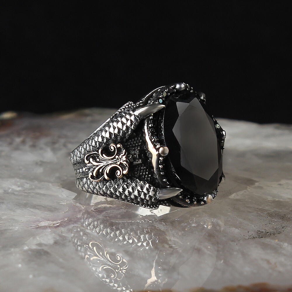 Hand Made 925 Silver Sterling Ring with Black Crystal Stone All sizes available